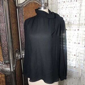 Vintage! Women's Black Tie-Neck Chiffon Blouse